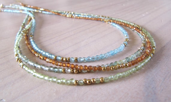 Ultra fine gemstone choker necklace, peridot necklace, apatite necklace, hessonite necklace, amethyst necklace and green amethyst necklace.