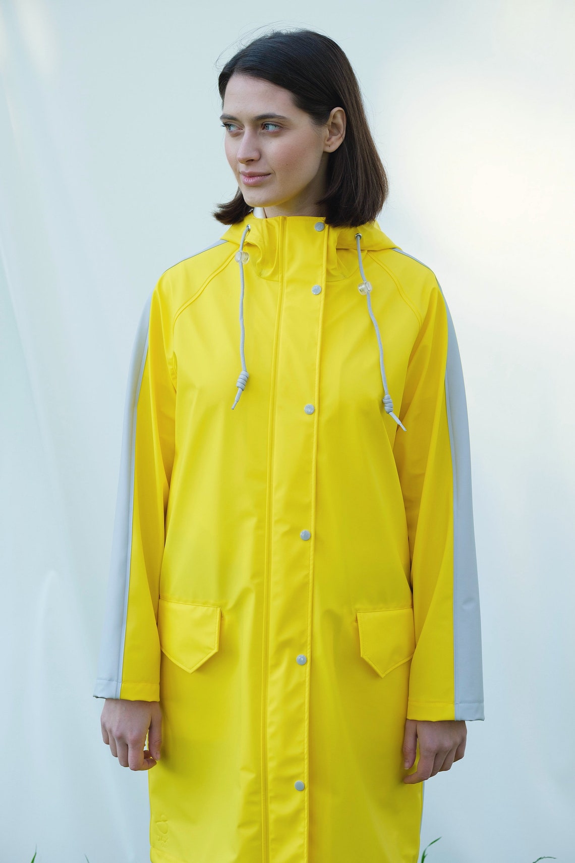Women raincoat Colorblock yellow-grey. | Etsy