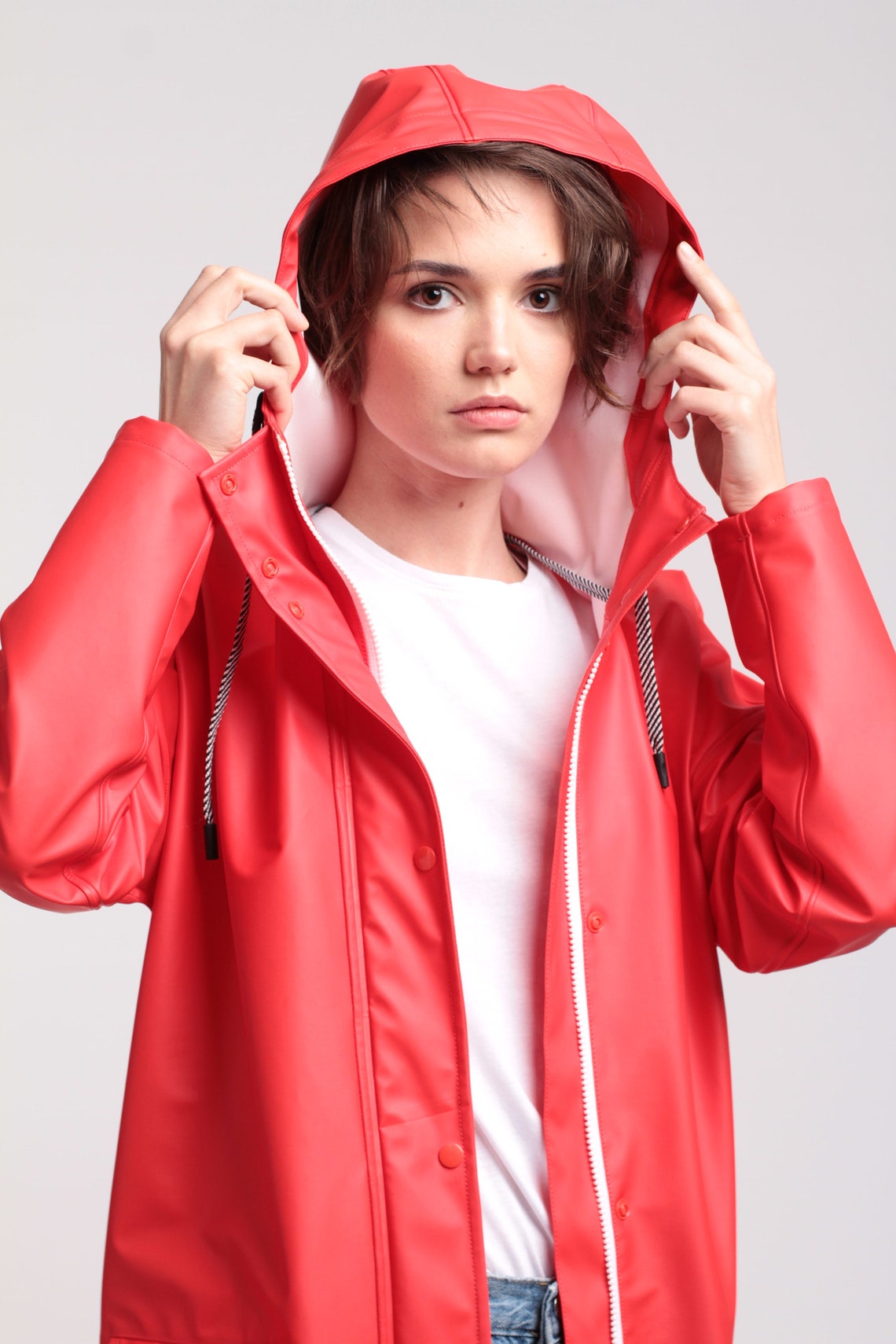 Women Elongated Red Raincoat Etsy