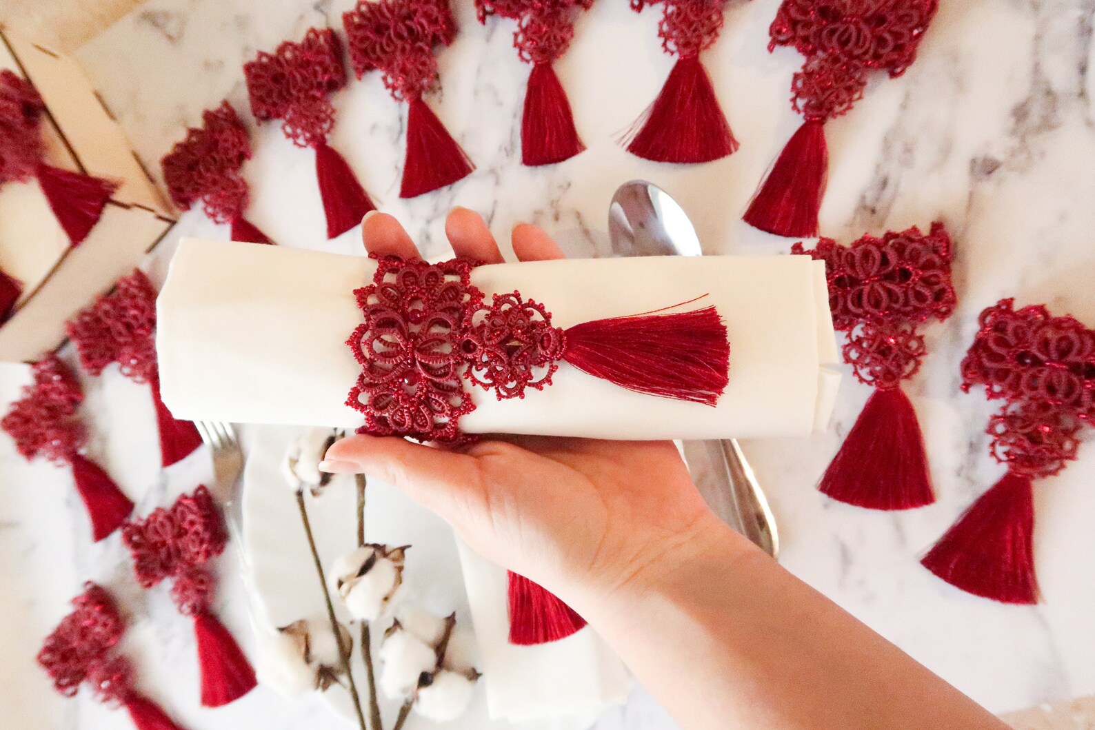 Red Napkin Holder Napkin Rings Tassel Napkin Holder Set of Etsy