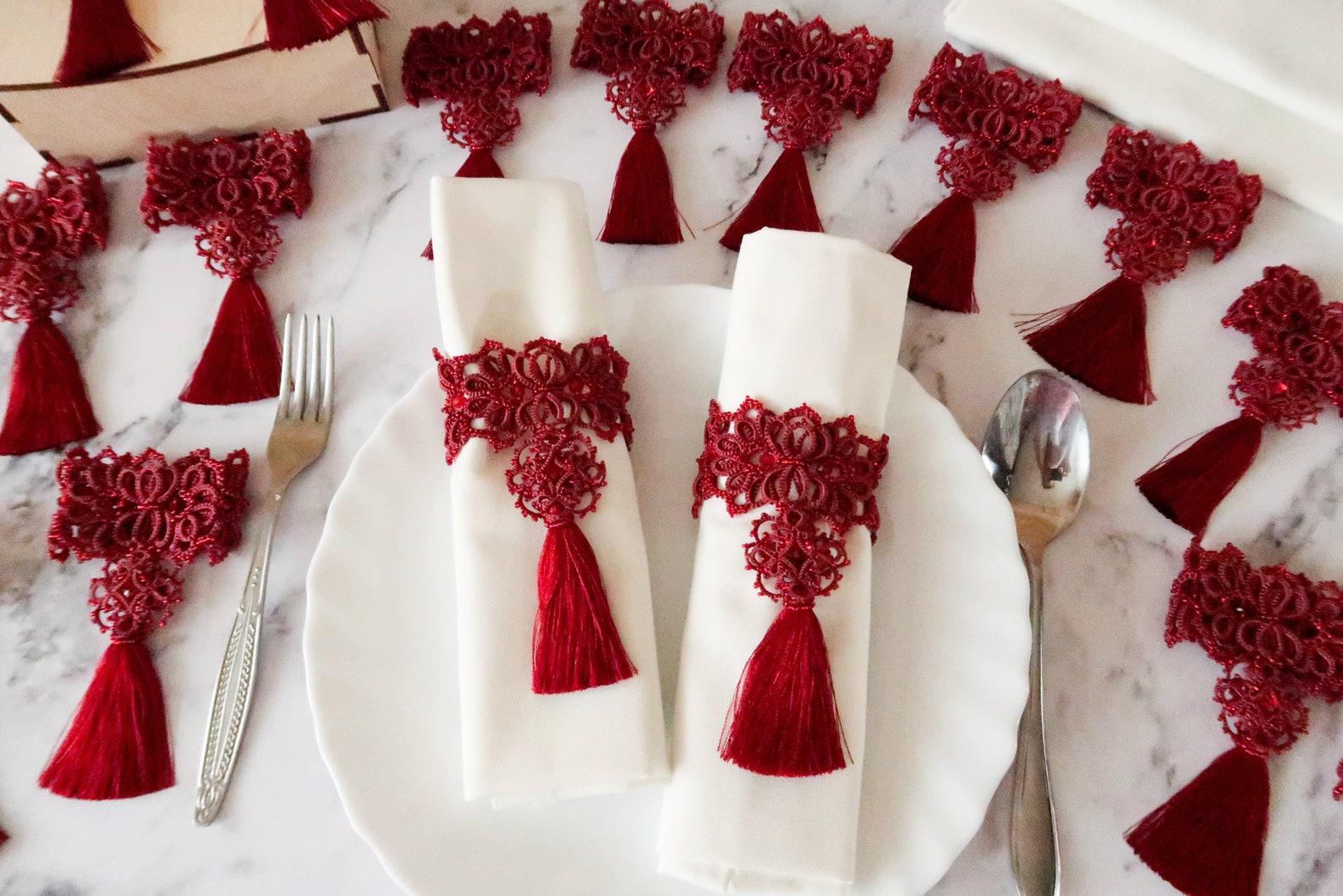 Red Napkin Holder Napkin Rings Tassel Napkin Holder Set of Etsy