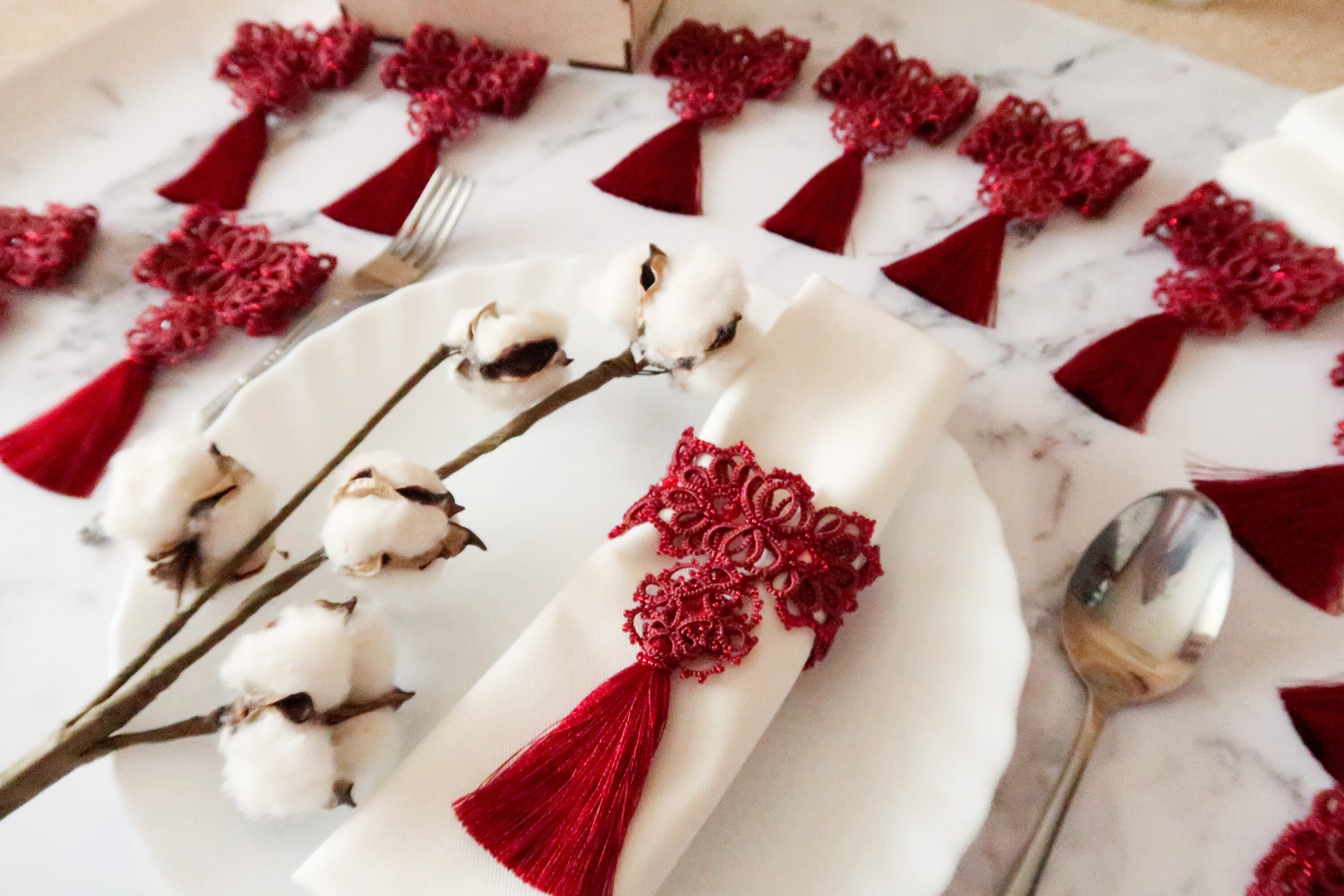 Red Napkin Holder Napkin Rings Tassel Napkin Holder Set of Etsy