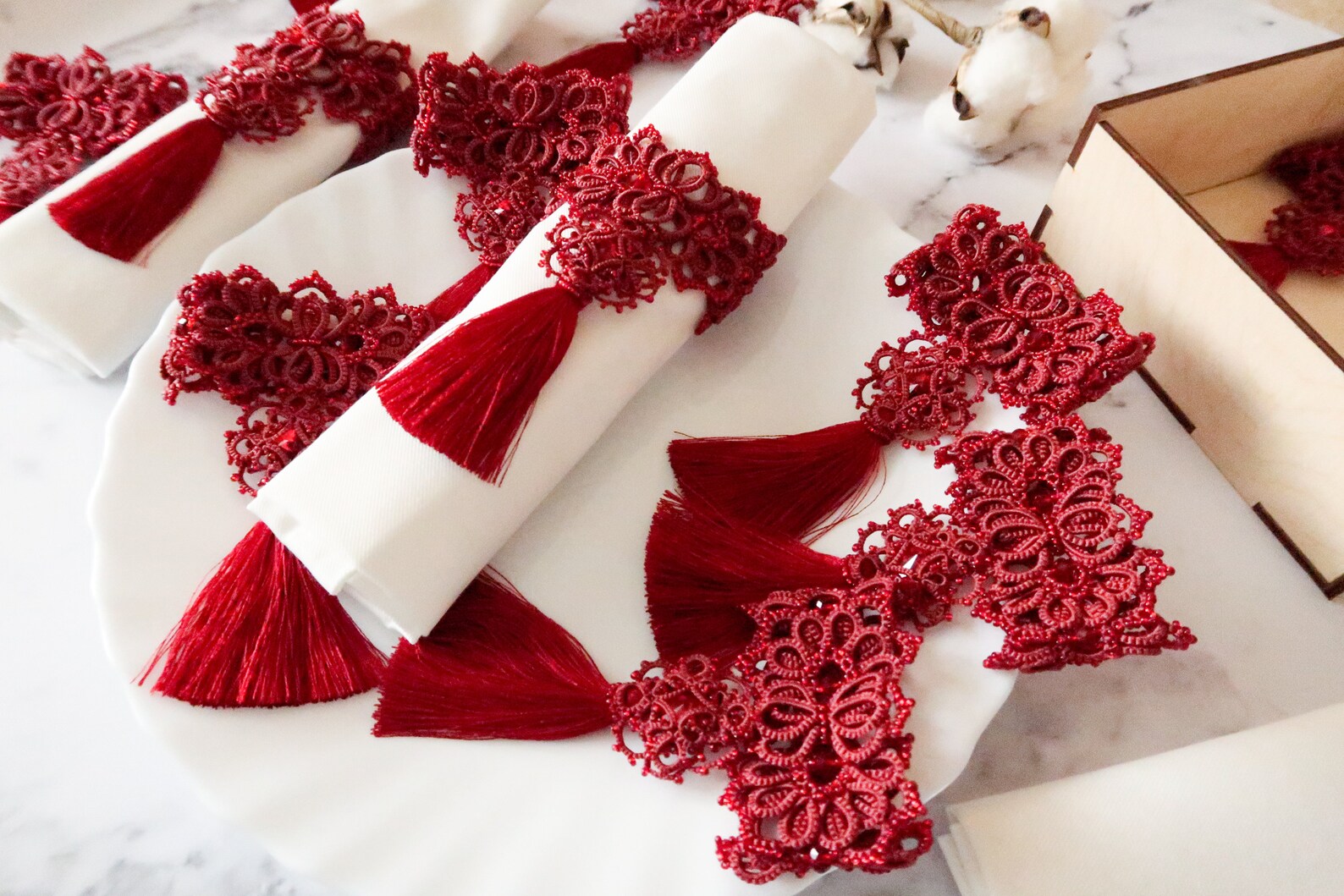 Red Napkin Holder Napkin Rings Tassel Napkin Holder Set of Etsy