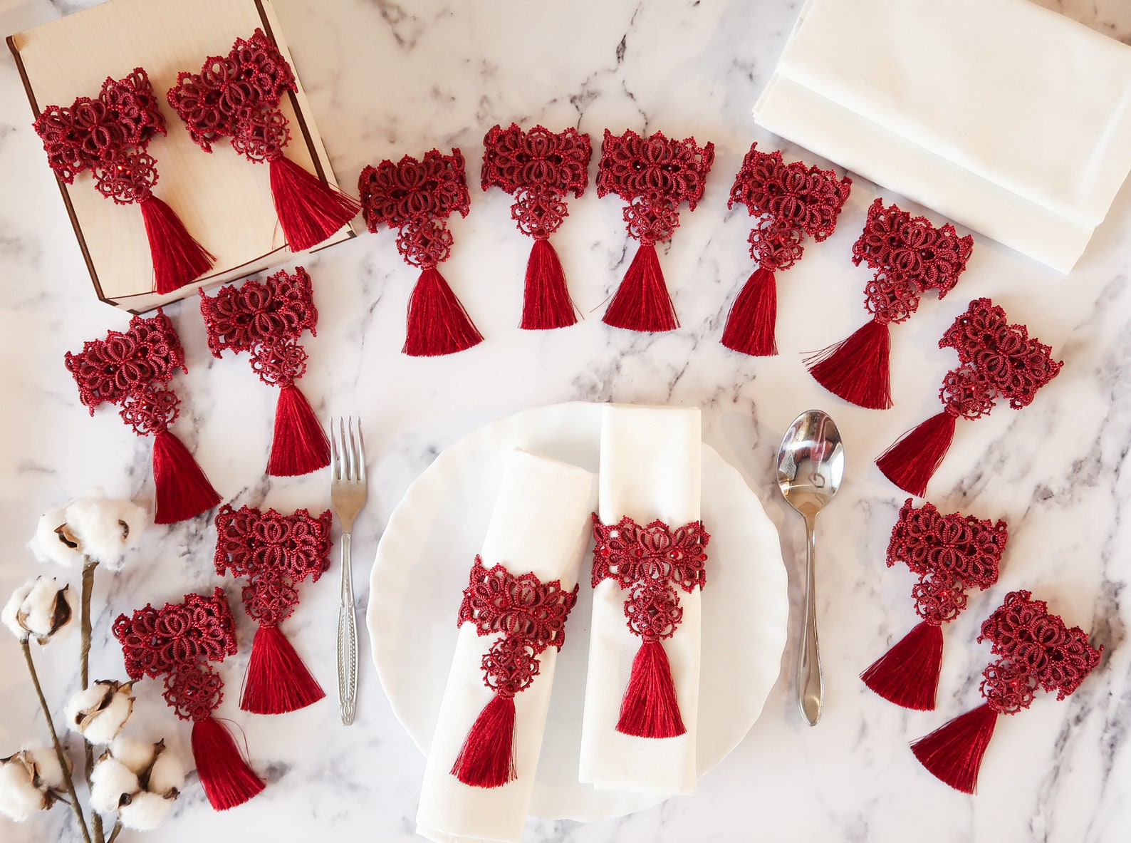 Red Napkin Holder Napkin Rings Tassel Napkin Holder Set of Etsy