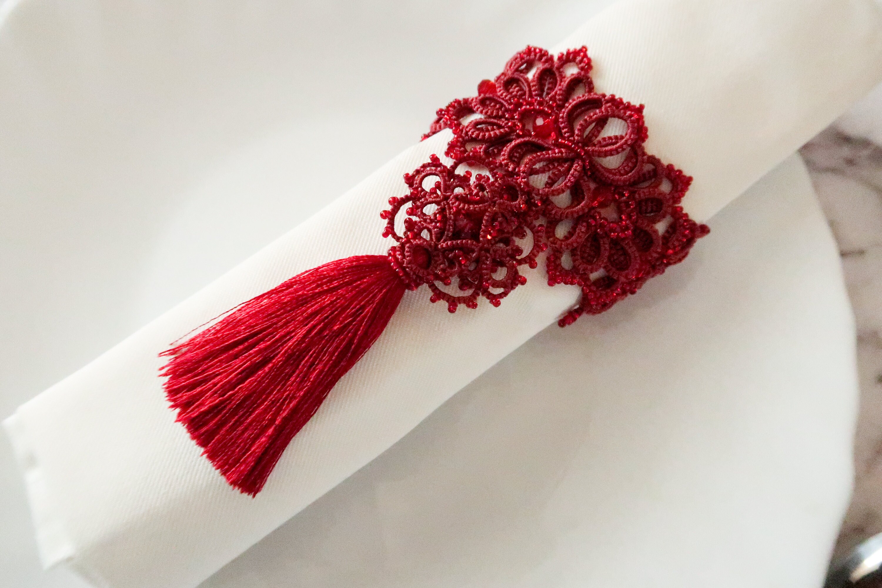 Red Napkin Holder Napkin Rings Tassel Napkin Holder Set of Etsy