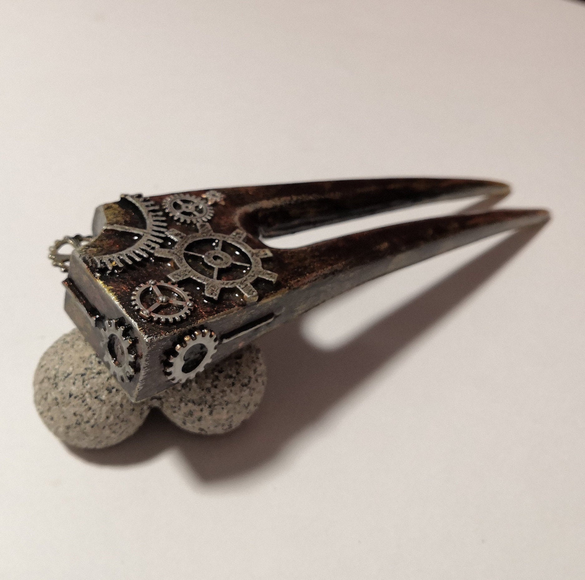 Steampunk hair fork. Vintage hair fork. Wooden hair fork in Etsy