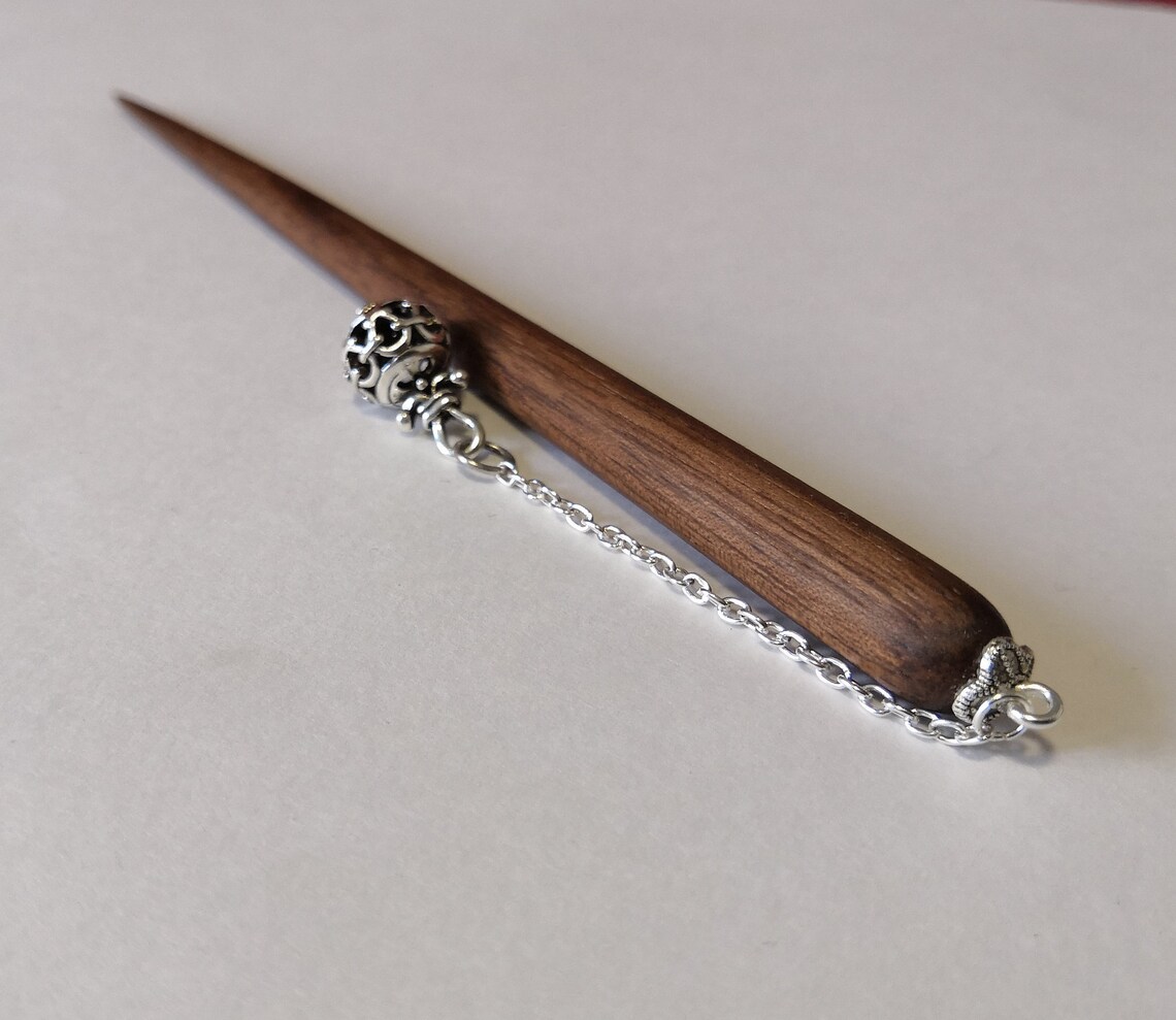 Wooden hair stick with pendant on a chain. Hairpin for bun. Etsy