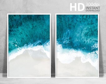 Blue Ocean Wave Print Set, Minimalist Coastal Art (Digital Download)