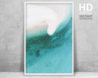 Aerial Beach Photography Print, Turquoise Minimalist Decor (Digital Download)