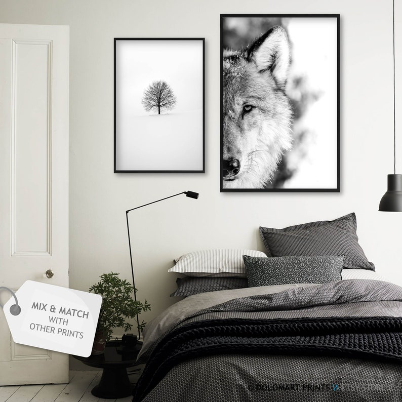 Wolf Portrait Photography Print, Black and White Animal Poster (Digital Download) image 5