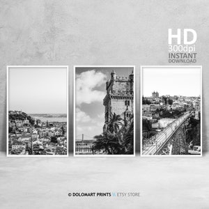 Lisbon Architecture Prints Gallery, Set of 3 Prints, Black and White Prints, Lisbon Street Photography, Lisboa Wall Art Set, Portugal Poster