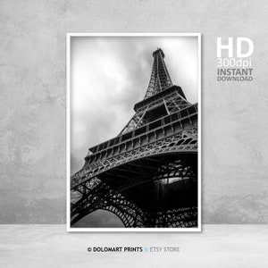 Impresión en blanco y negro de la Torre Eiffel, impresión artística de París, póster de viaje a París, fotografía en blanco y negro, póster imprimible de la Torre Eiffel, Francia