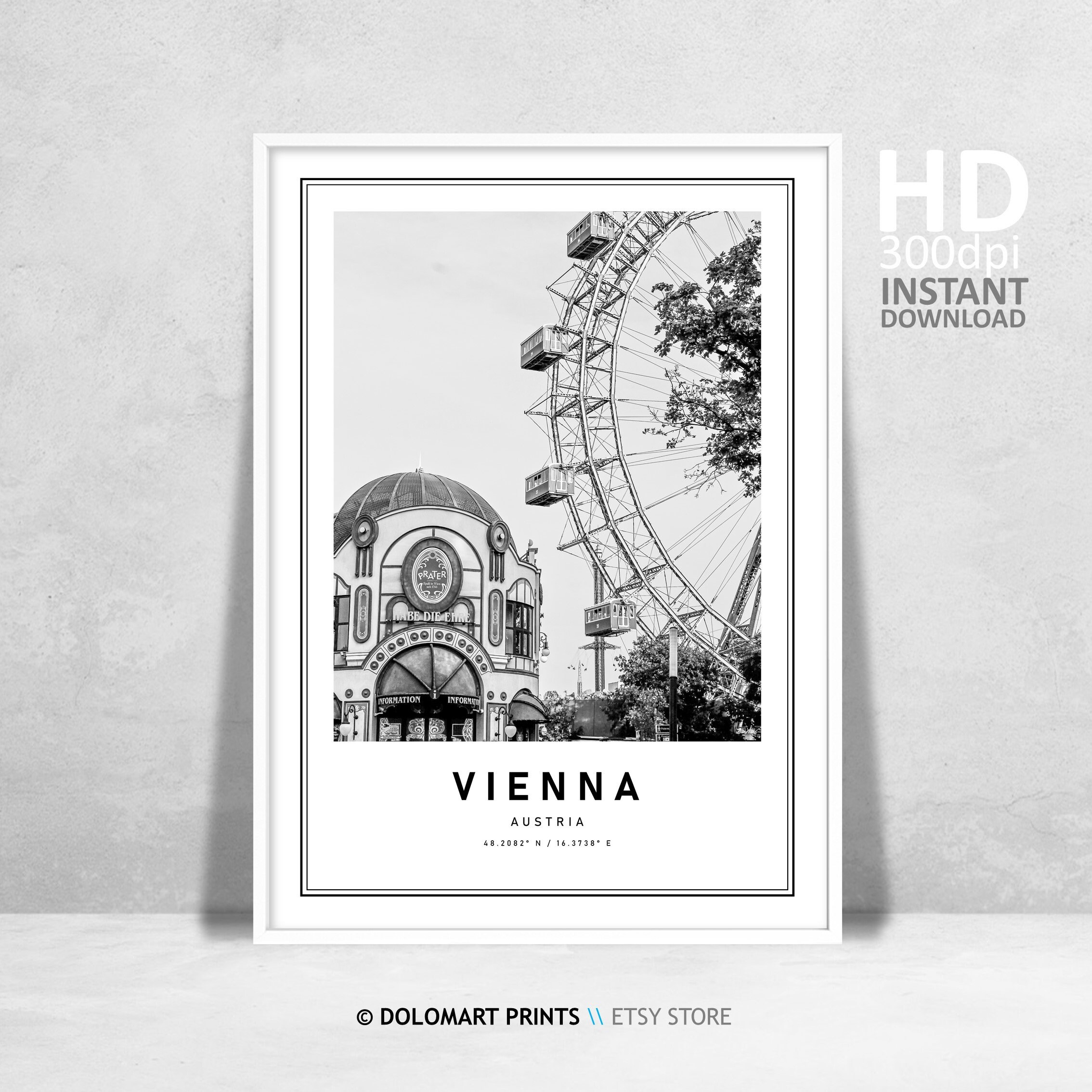 Vienna Austria Travel Poster, Black and White Coordinates Printable Wall Art  Decor, Europe Travel Poster Gift, Vienna Print, Vienna Artwork - Etsy