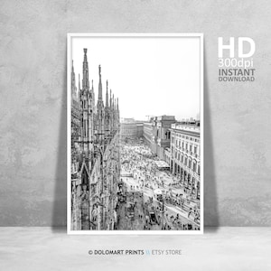 Stampa di architettura di Milano in bianco e nero, stampa artistica da parete con fotografia di Milano, poster di viaggio in Italia, stampa di decorazioni per soggiorno vintage