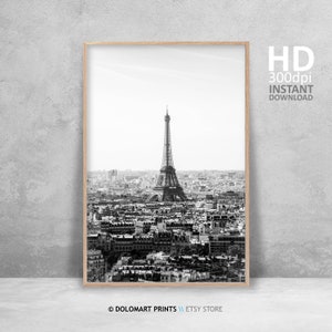 Paris Eiffel Tower Black and White Photography Print (Digital Download) image 3