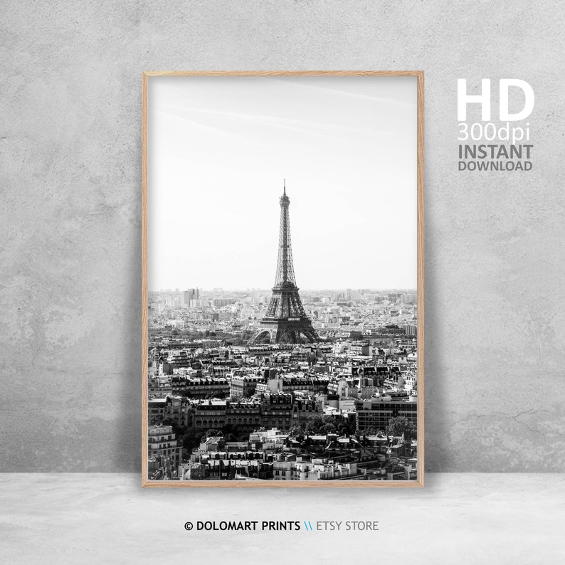 Paris Eiffel Tower Black and White Photography Print (Digital Download) image 3