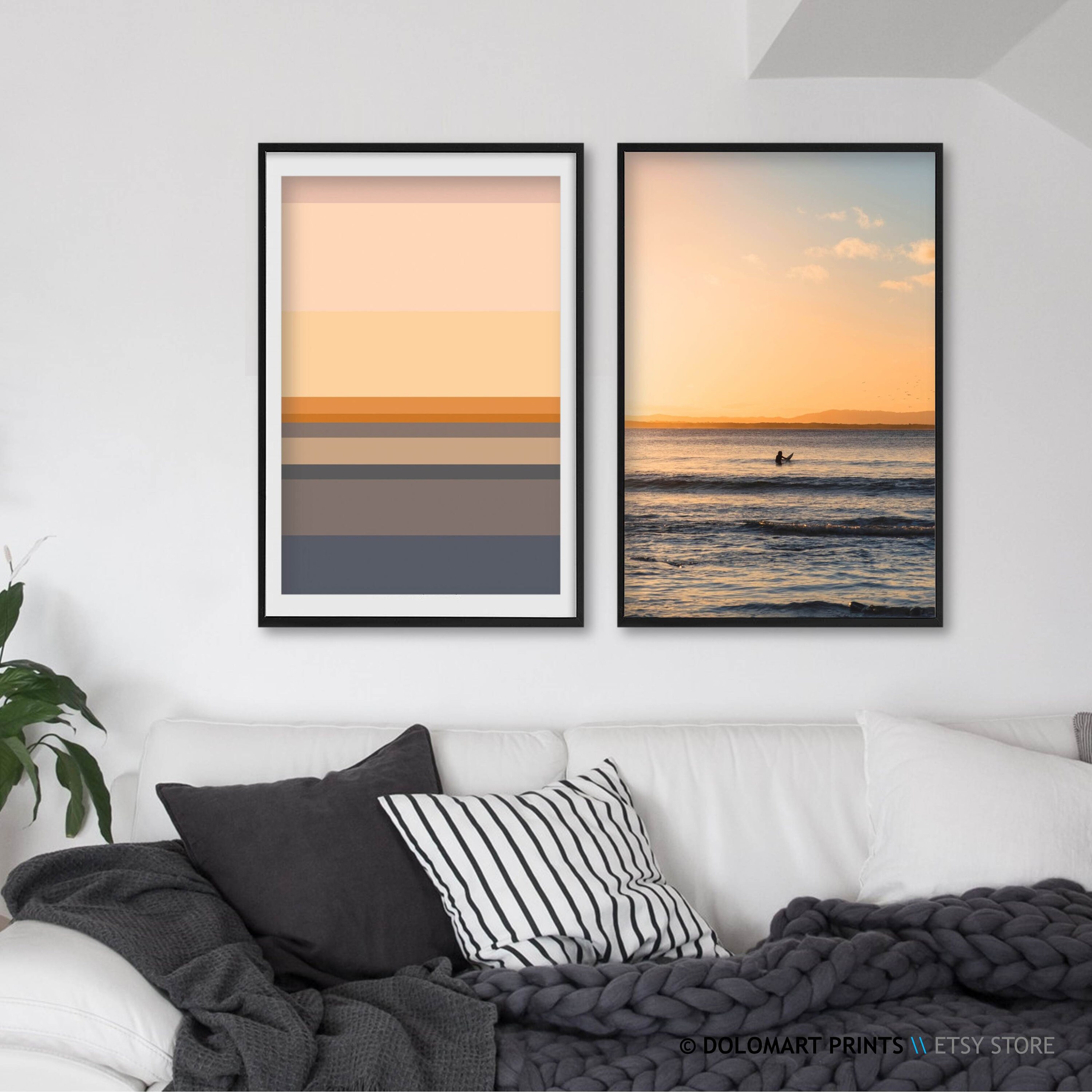 Set of 2 Beach Prints Modern Bedroom Wall Art Set Surf Etsy