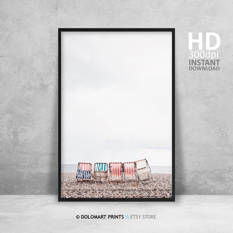 Retro Beach Chair Art Print, Coastal Living Room Decor (Digital Download) image 2