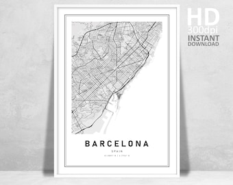Barcelona Map Art Print, Modern Home Decor (Digital Download)