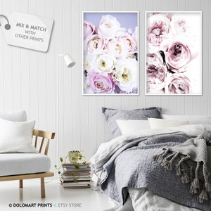 Pink Rose Peony Print, Floral Printable Art, Modern Flower Wall Art ...