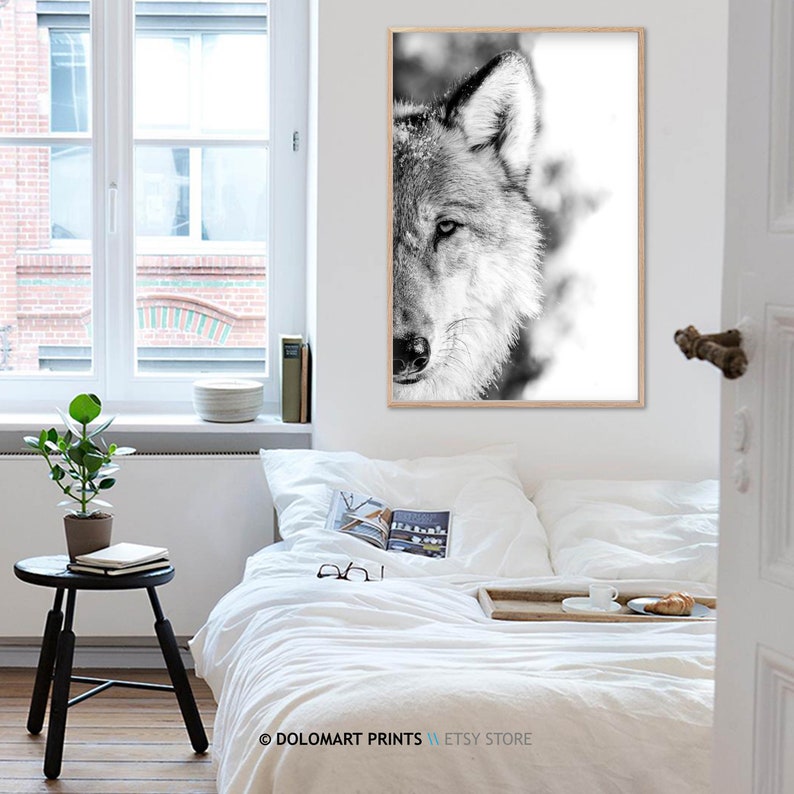 Wolf Portrait Photography Print, Black and White Animal Poster (Digital Download) image 7