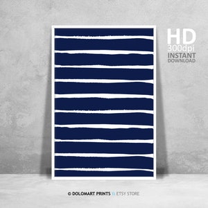 Indigo Blue Abstract Wall Art, Watercolor Painting, Modern Farmhouse Decor, Navy Blue Stripes Printable Wall Art, Digital Watercolour Print