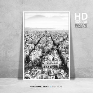 Barcelonas silhuetttryck, svartvitt fotografi av Sagrada Familia (digital nedladdning) bild 1