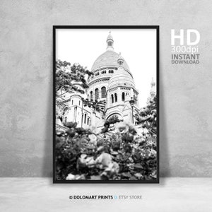 Paris Architecture Print, Black and White Photography, Eiffel Tower (Digital Download) image 2