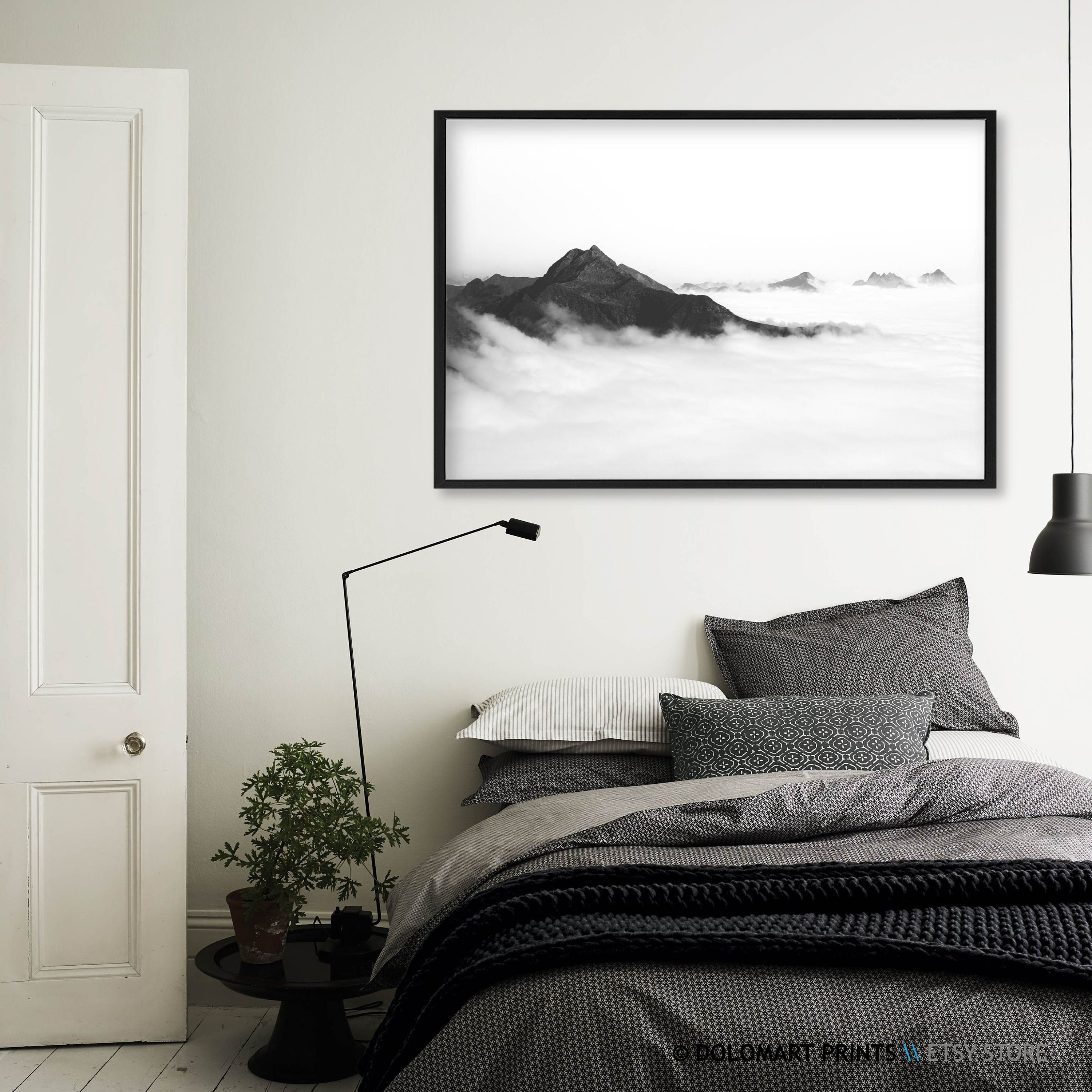 Black and White Mountain Landscape Print Scandinavian Wall - Etsy