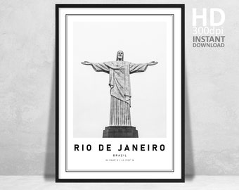 Rio de Janeiro Print, Christ the Redeemer, Brazil Travel Poster (Digital Download)