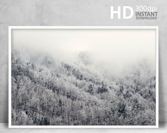 Misty Winter Forest Print, Mountain Landscape Photography (Digital Download)
