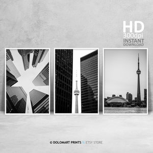 Toronto Architecture Prints Gallery, Set of 3 Black and White Printables, Toronto Street Photography Wall Art Set, Toronto Poster Download