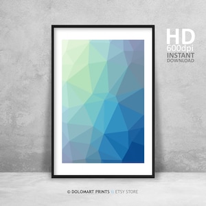 Minimal Geometric Wall Art, Blue and Emerald Art Printable, Digital Abstract Print Instant Download, Modern Art Print, Contemporary Wal Art