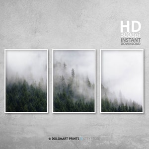 Modern Mountain Art Set Of 3 Prints Forest Mountain Poster Art Green White Mountain Printable Wall Art Above Bed Art Modern Nordic Print