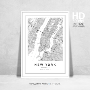 Karte New York, druckbare Karte von New York City, NY Karte von Manhattan, NYC Poster, Karte Drucke, Karte Geschenke, Sofort Download