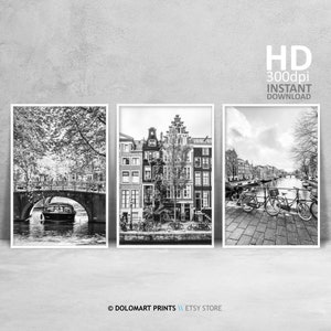 Galeria de Gravuras de Arquitetura de Amsterdã, Fotografia em Preto e Branco (Download Digital)