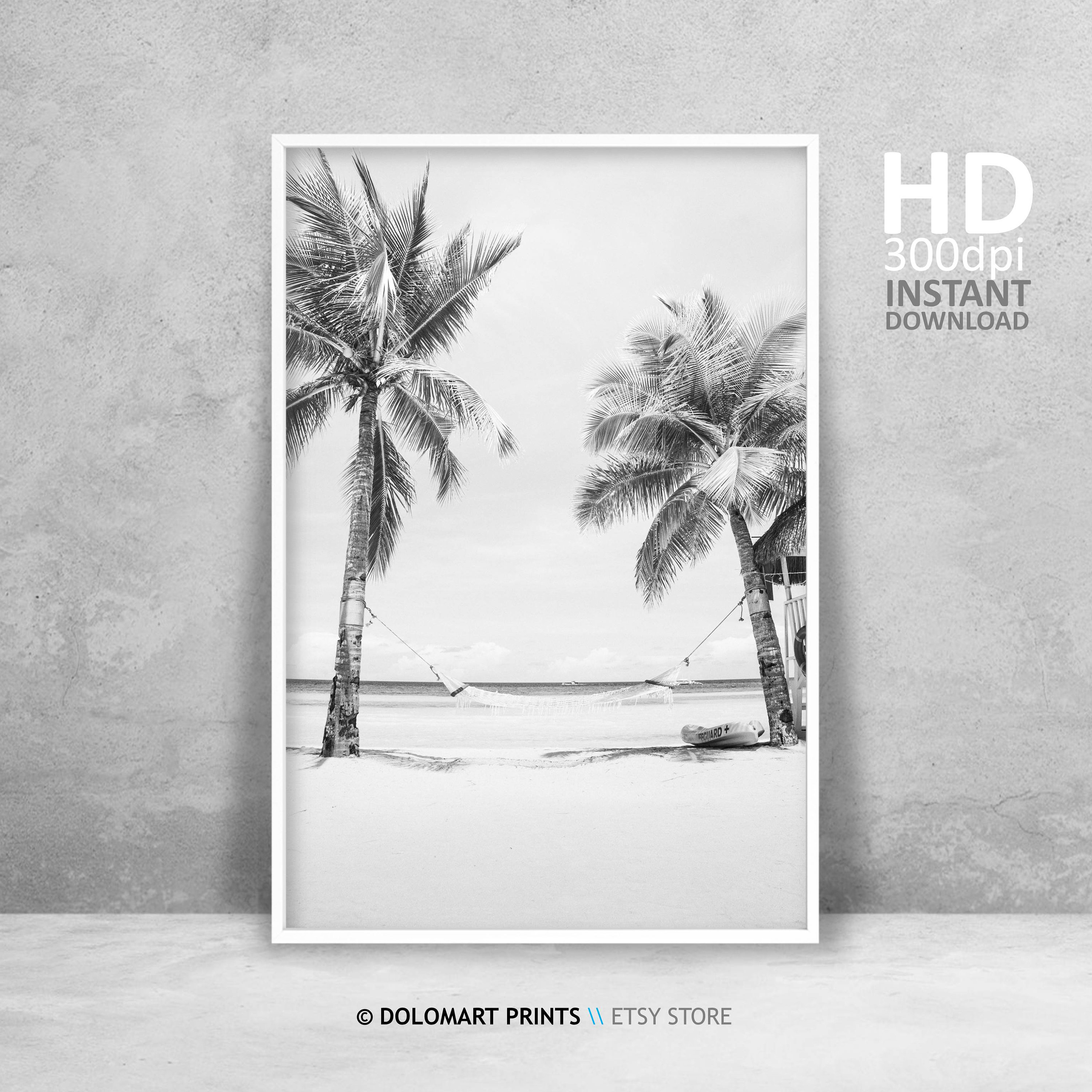 Black and White Palm Tree Beach Photography Print (digital Download) - Etsy