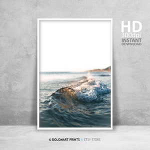 Beach Wall Art Poster, Ocean Art Print, Wave Print, Coastal Beach Decor, Large Printable Wall Art Sea Art Print Digital Download Photography