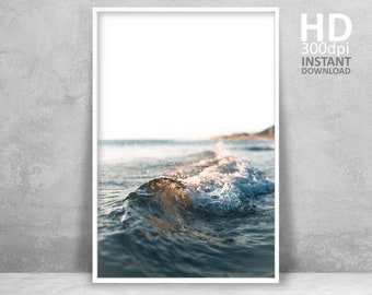 Beach Wall Art Poster, Ocean Art Print, Wave Print, Coastal Beach Decor, Large Printable Wall Art Sea Art Print Digital Download Photography