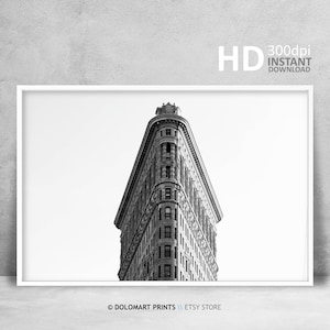 Impresión del edificio Flatiron, arquitectura de Nueva York, fotografía en blanco y negro (descarga digital)