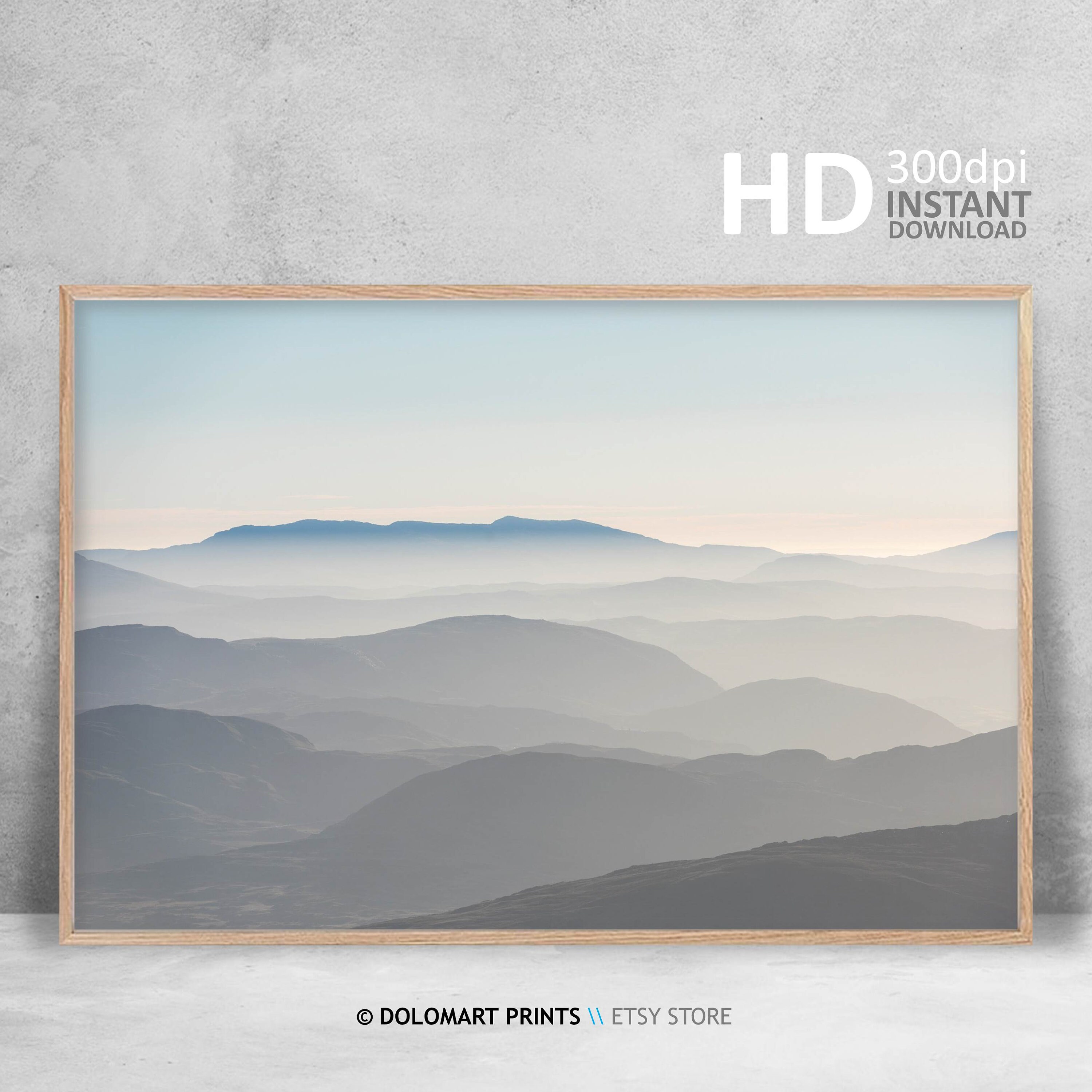 Abstract Blue Gray Print Mountains Printable Wall Art Etsy