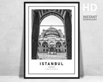 Istanbul Art Work Print, Turkey Poster Art Print, Turkey Istanbul Travel Poster, Minimalist Decor Piece, Black And White Coordinates Poster