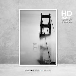 Golden Gate Bridge Print, San Francisco Photography, Black and White Architecture Poster, Black And White Photography, Golden Gate Wall Art