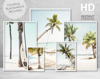Tropical Beach Photography Print Set, Coastal Wall Art (Digital Download)