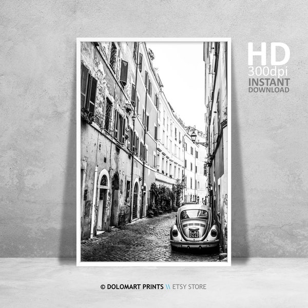 Rome Street Phorography Print, Digital Download, Black And White Rome Poster, Black and White Photography, Rome Italy Printable Photo, Art