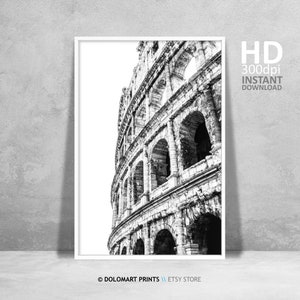 Rome Black and White Print, Colosseum Wall Art, Rome Italy Architecture Poster, Room Wall Decor, Rome Travel Poster, Rome Printable Wall Art