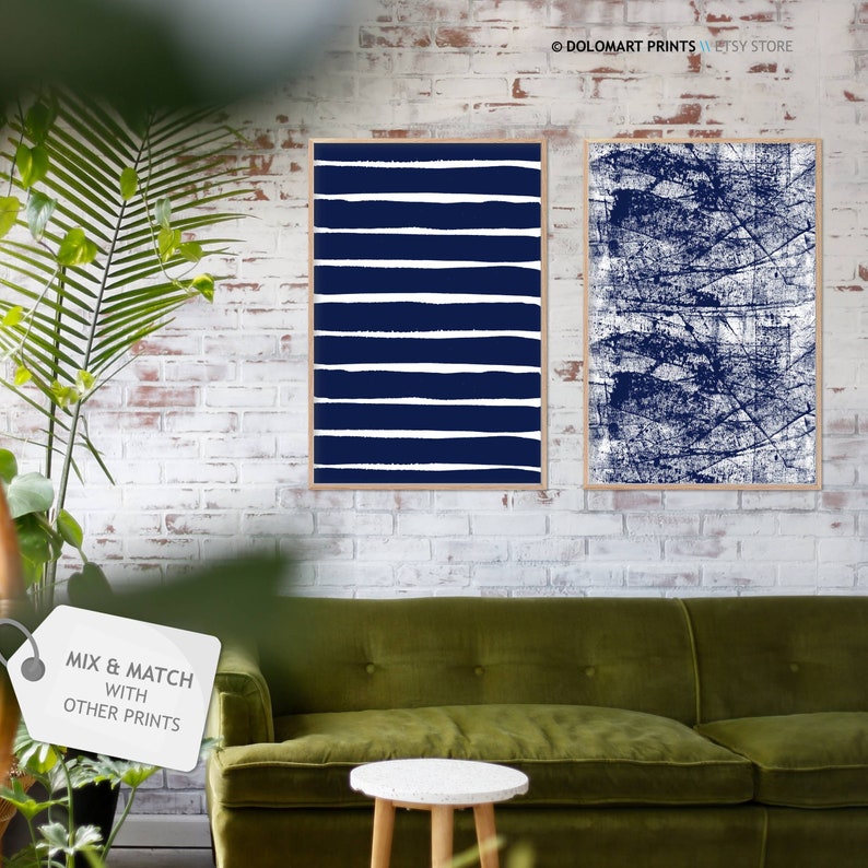 Indigo Blue Abstract Wall Art Watercolor Painting Modern Etsy