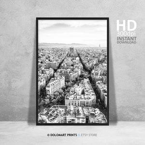 Barcelonas silhuetttryck, svartvitt fotografi av Sagrada Familia (digital nedladdning) bild 2