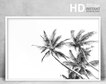 Black and White Palm Tree Print, Tropical Photography (Digital Download)