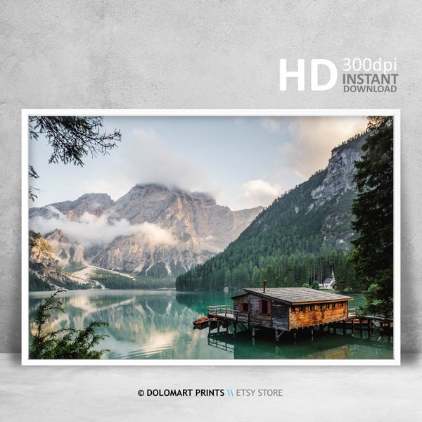 Mountain Photo Print, Alpine Landscape Wall Art, Pragser Wildsee, Braies Lake, Mountain Photography, Mountain Lake Wall Art, Wilderness Art